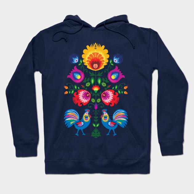 Folklore with Two Roosters - light background Hoodie by FK-UK